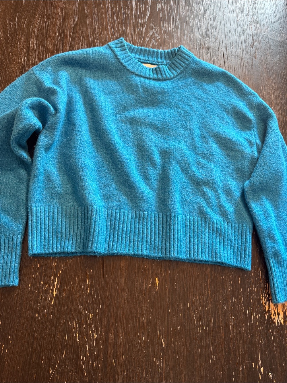 Zara Teal Cropped Crewneck Sweater